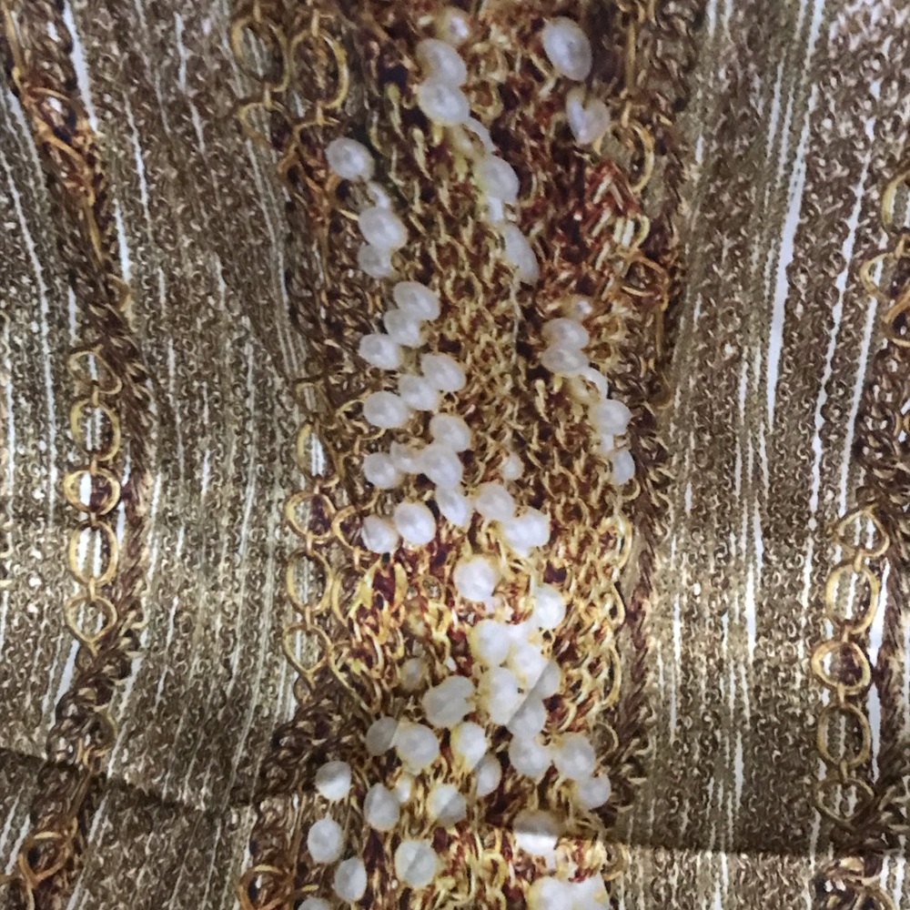 Silk Scarf with photo of gold chains and pearls